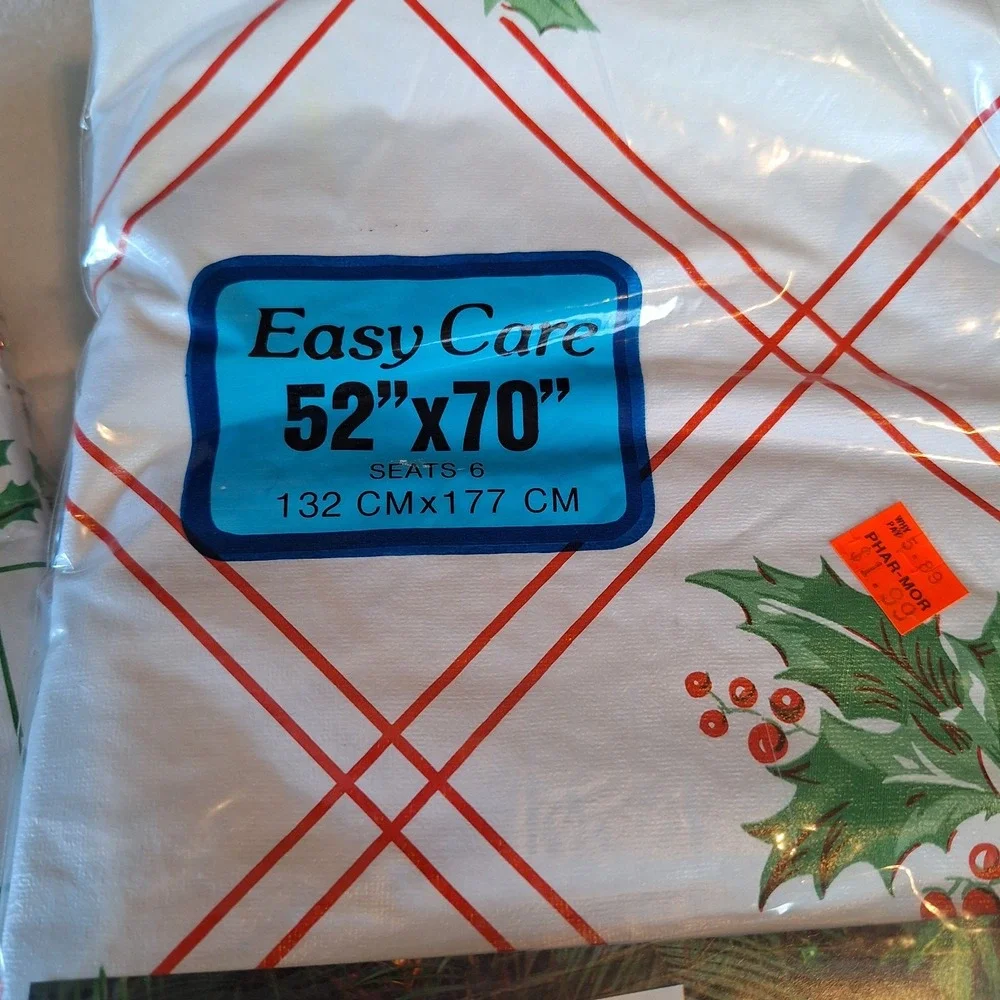Vintage Christmas Vinyl Flannelback Tablecloth Set of 2 52